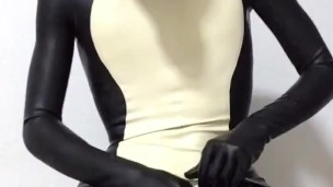 Latex Catsuit Dog Handjob With Ball Gag Inside