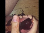 Horny Scott plays with chocolate syrup then jerks his hard cock until it cums