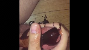 Horny Scott plays with chocolate syrup then jerks his hard cock until it cums