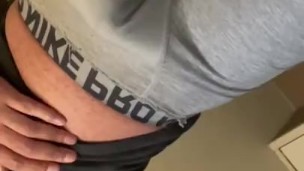 Big Heavy balls hanging out Nike pro boxers