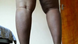 Big booty ebony shemale naked workout leads to cumming! 