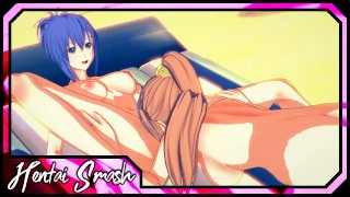 Kaede Sakura e Natsuru Senou fazem sexo lésbico na praia - Kampfer Hentai