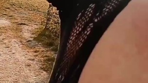 Body stocking and nude in public with ball weights