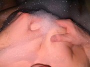 Horny fit girl cums in the bath after a workout - UnlimitedOrgasm touching boobs