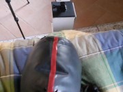 Hogtied and masked in stockings and high heels Trained to be submissive and suck a cock