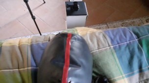 Hogtied and masked in stockings and high heels Trained to be submissive and suck a cock