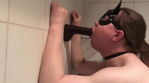 Sissy dildo BJ and deepthroat practice