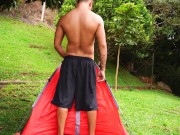 Sex in the woods, the tent got really hot inside petite brunette, hard sex to her tight pussy 3/16