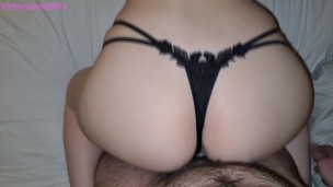 Doggystyle In Black Thong And Cumshot On Ass
