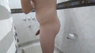 Shower masturbation with cockrings and butplug