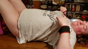 This BBW loves her wrist & ankle cuffs! Watch her cum hard on the dining room table!!