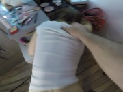 Before you do your makeup, I have to fuck you, ass in jeans is hot