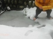 Stranger girl pissing in back yard to snow
