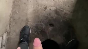 the guy jerks off in the morning a big dick in the village in the toilet moans loudly and cums a lot