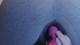Thick teen playing with pussy and vibrating clit until squirting in leggings with multiple orgasms!