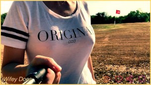 Public Braless | Distracting the golfers is so much FUN braless