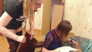 Assembling a bed and then fucking on it (trans girl Astra + girlfriend Nicky)
