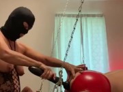 Mistress pegging sub suspended in chains to the ceiling part 1 7/16