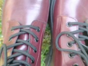 Your giantess crushes shrunken soldiers in the garden with these huge boots 15/16