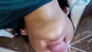 Stepdaughter in the biggest deepthroat fuck ever seen with urine juice in the end (Part 1)