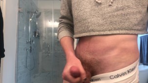20 year old Jesse Gold jerks off in a crop top and tighty whities