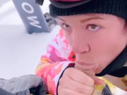 Snowboarding slut sucks my cock in public! 10/16