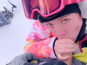 Snowboarding slut sucks my cock in public! 14/16