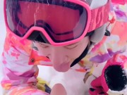 Snowboarding slut sucks my cock in public! 8/16