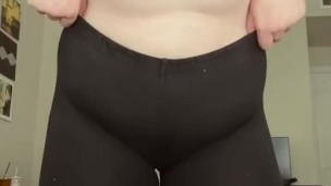 making myself cum hard by an open window after doing yoga in see through leggings