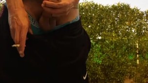 Smoking and wanking outdoors