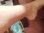 Footjob to a fat guy  with cum 2/16