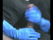 Smoking Wife in Blue Rubber Gloves Handjob 1 13/16