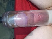 Piss in condom while using my penis pump | masturbate and cum in it
