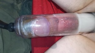 Piss in condom while using my penis pump | masturbate and cum in it