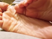 Bailee Humps gives step son a footjob,  pretty toes , feet sexy soft soles for hard dick no cumshot 3/16