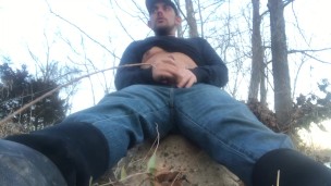OUTDOORS: Big Dick Country Boy Fishing and Blowing a Big Load One The River Bank