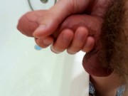 Big cock before taking a bath relaxed and reached orgasm and a lot of cum