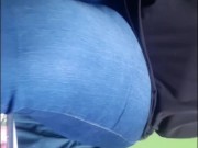 Bbw jeanssitting & lapdance on slave's cock finish on handjob with long nails #buttcrush #cockcrush 5/16