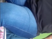 Bbw jeanssitting & lapdance on slave's cock finish on handjob with long nails #buttcrush #cockcrush