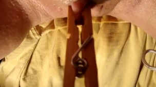 Very up close w/ a clip on clit, wet and gushing teasing my pussy