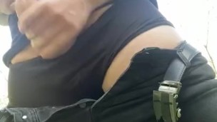 guy in the park jerks off big cock cums a lot of cum in public