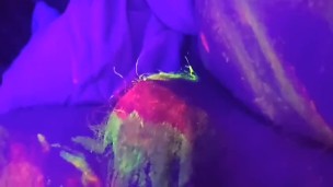 Hot tinder slut glow in the dark body paint blacklight cock suck