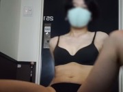 ネカフェ個室で新しいTバック履いてこっそりオナニー 3/16