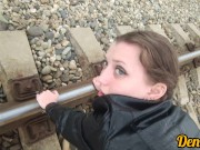 sweet blowjob hot and sex in anal with a beautiful girl while walking on the railway 10/16