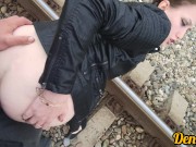 sweet blowjob hot and sex in anal with a beautiful girl while walking on the railway 12/16
