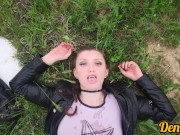 sweet blowjob hot and sex in anal with a beautiful girl while walking on the railway 16/16