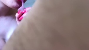 nasty girlfriend sloppy blow with red lips