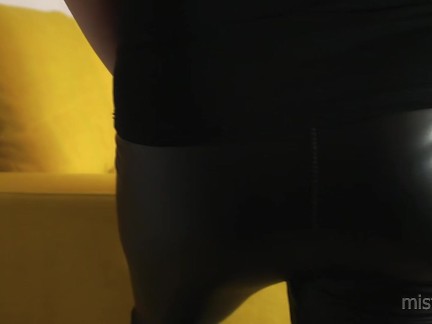 Mistress touch her tight ass and legs in leather leggings