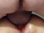 Pussy to ass. Fucked her hard in the ass and made her squirt  then shot my load on her pink hole. 13/16