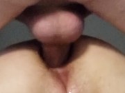 Pussy to ass. Fucked her hard in the ass and made her squirt  then shot my load on her pink hole. 15/16